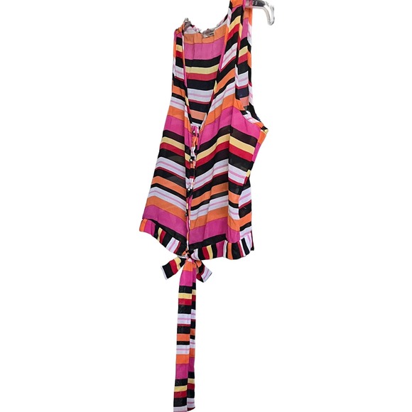 A’GACI TANK/SLEEVELESS BLOUSE, WOMENS, M, PINK ORANGE YELLOW WHITE STRIPES, TIE - Picture 5 of 10